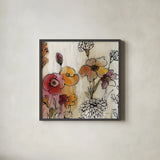 Contemporary Botanical Cream III by Silvia Vassileva. Shown in a sleek black glass frame for a contemporary gallery look. Available as an archival giclee rolled canvas, fine art paper, or poster print. SKU 26501a.