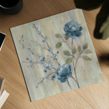 Contemporary Chinoiserie Blue by Silvia Vassileva. Shown as a detailed flat fine art print, highlighting archival giclee quality. Available as an archival giclee rolled canvas, fine art paper, or poster print. SKU 65021a.