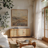 Cool Day Sq by Silvia Vassileva. Shown in a natural wood frame in a cozy modern living room. Available as an archival giclee rolled canvas, fine art paper, or poster print. SKU 100675a.