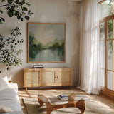 Cool Spring Day by Silvia Vassileva. Shown in a natural wood frame in a cozy modern living room. Available as an archival giclee rolled canvas, fine art paper, or poster print. SKU 71190a.