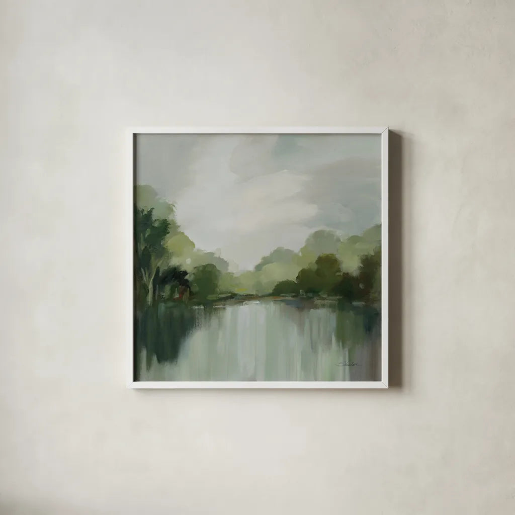 Cool Spring Day Light by Silvia Vassileva. Shown in a crisp white glass frame for a clean and minimalist style. Available as an archival giclee rolled canvas, fine art paper, or poster print. SKU 75508a.