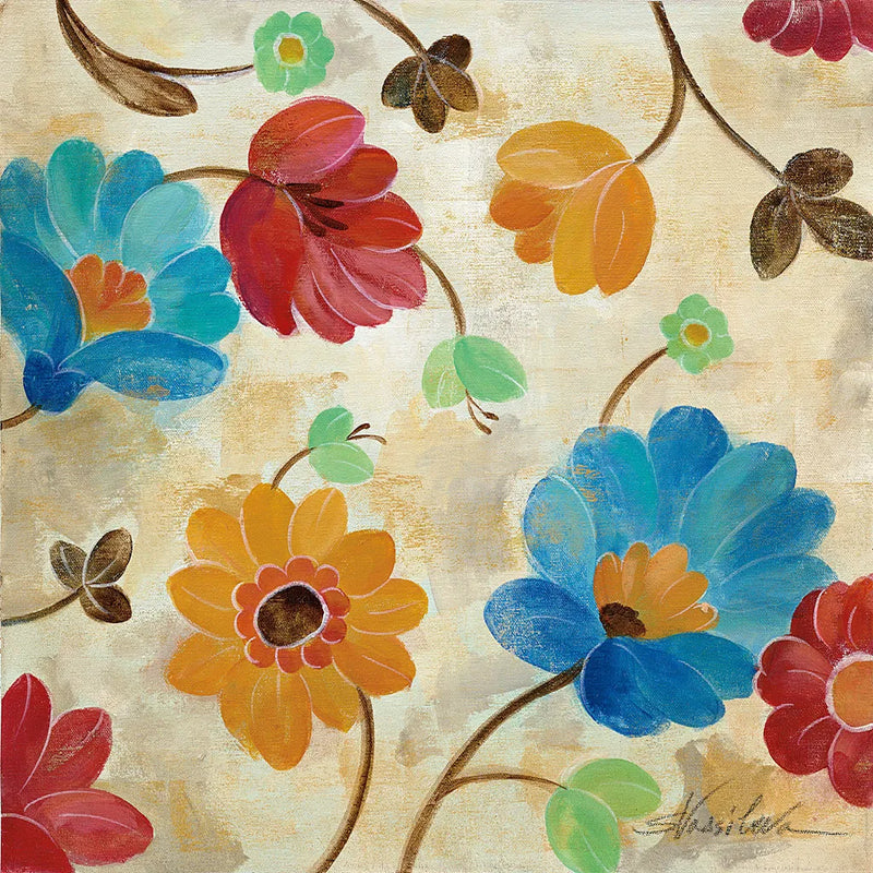 Coral and Teal Garden I by Silvia Vassileva. SKU 18795a. Archival Giclee Fine art print for wall decor.