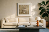 Cottage Bathroom II by Silvia Vassileva. Displayed in a glass frame with matte in a clean modern living room. Available as an archival giclee rolled canvas, fine art paper, or poster print. SKU 49260a.