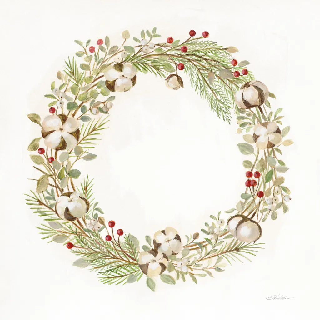 Cotton Wreath by Silvia Vassileva. SKU 65237a. Archival Giclee Fine art print for wall decor.
