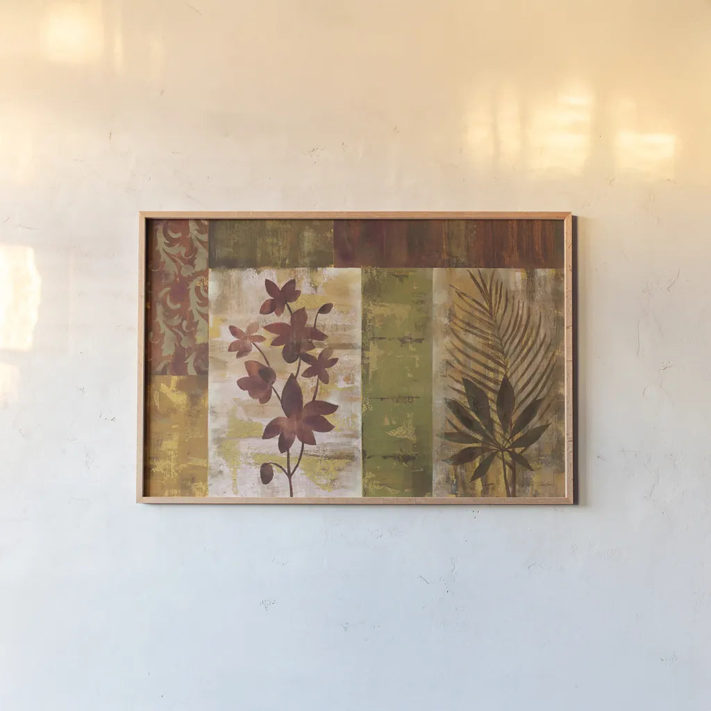 Crimson Orchid and Fern by Silvia Vassileva. shown as a paper print in a natural frame. Available as a archival giclee rolled canvas, fine art paper, or poster print. SKU 3811i.