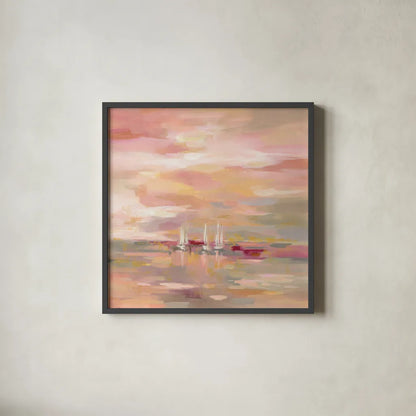 Crimson Waves by Silvia Vassileva. Shown in a sleek black glass frame for a contemporary gallery look. Available as an archival giclee rolled canvas, fine art paper, or poster print. SKU 38246a.