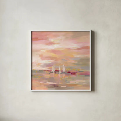Crimson Waves by Silvia Vassileva. Shown in a crisp white glass frame for a clean and minimalist style. Available as an archival giclee rolled canvas, fine art paper, or poster print. SKU 38246a.