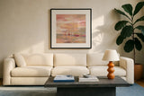 Crimson Waves by Silvia Vassileva. Displayed in a glass frame with matte in a clean modern living room. Available as an archival giclee rolled canvas, fine art paper, or poster print. SKU 38246a.
