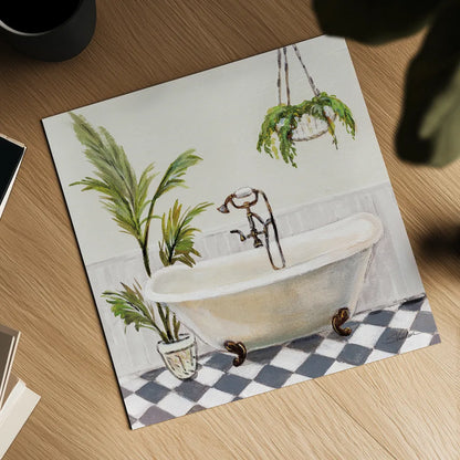 Crisp Cottage Bathroom I by Silvia Vassileva. Shown as a detailed flat fine art print, highlighting archival giclee quality. Available as an archival giclee rolled canvas, fine art paper, or poster print. SKU 82837a.