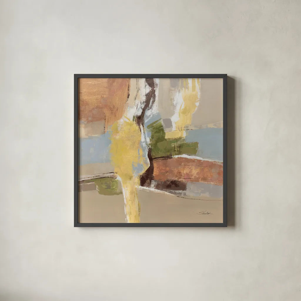 Crossing the River by Silvia Vassileva. Shown in a sleek black glass frame for a contemporary gallery look. Available as an archival giclee rolled canvas, fine art paper, or poster print. SKU 87403a.