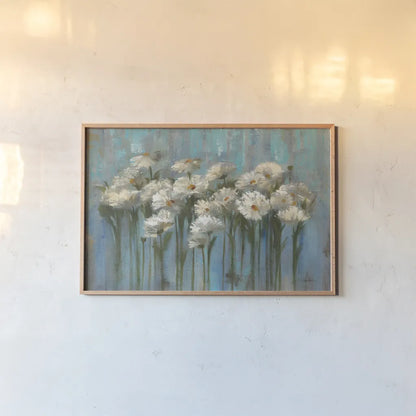 Daisies by the Lake by Silvia Vassileva. shown as a paper print in a natural frame. Available as a archival giclee rolled canvas, fine art paper, or poster print. SKU 61012i.