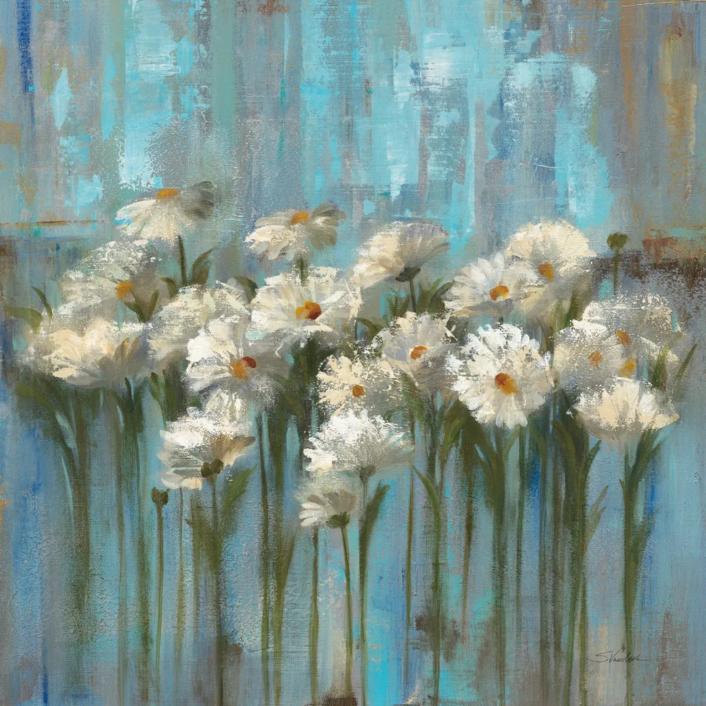 Daisies by the Lake Square by Silvia Vassileva. SKU 97639a. Archival Giclee Fine art print for wall decor.