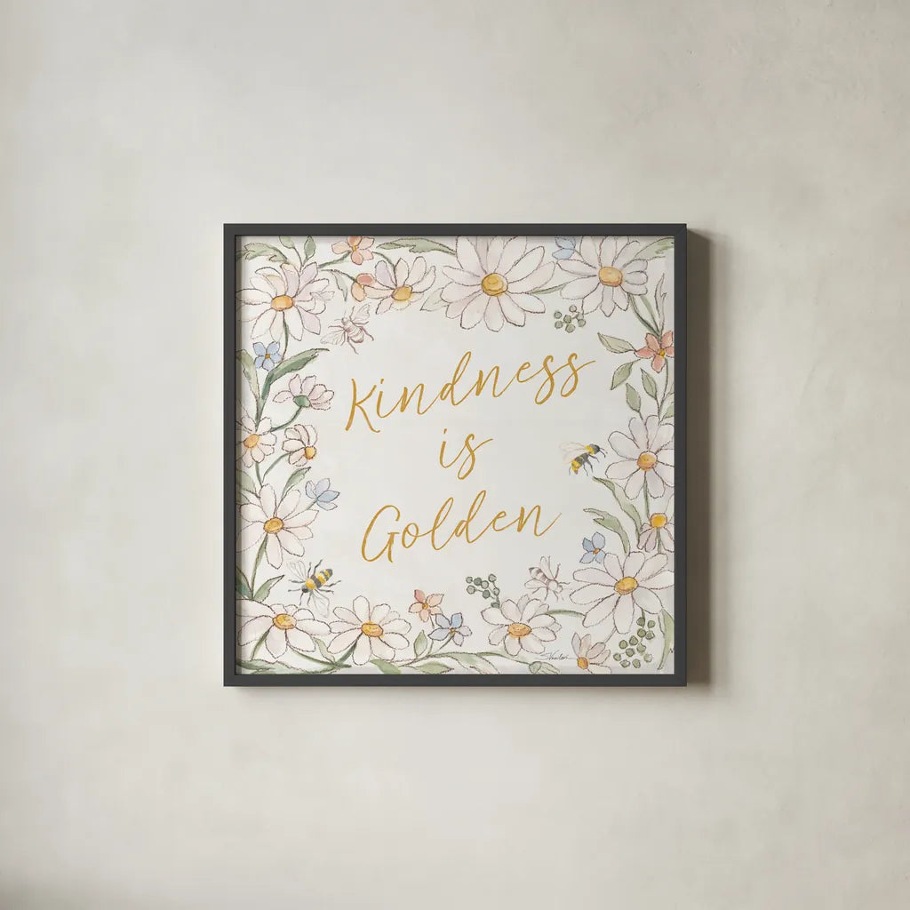 Daisy Field II by Silvia Vassileva. Shown in a sleek black glass frame for a contemporary gallery look. Available as an archival giclee rolled canvas, fine art paper, or poster print. SKU 81143a.