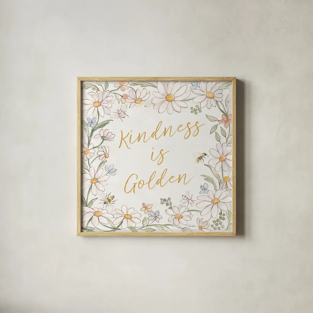 Daisy Field II by Silvia Vassileva. Shown in a natural wood glass frame for a timeless modern aesthetic. Available as an archival giclee rolled canvas, fine art paper, or poster print. SKU 81143a.