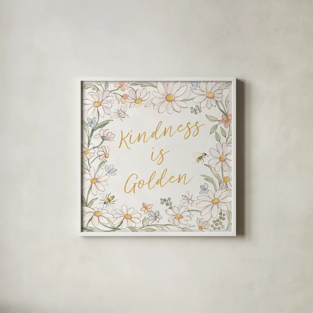 Daisy Field II by Silvia Vassileva. Shown in a crisp white glass frame for a clean and minimalist style. Available as an archival giclee rolled canvas, fine art paper, or poster print. SKU 81143a.