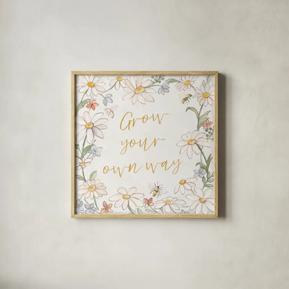 Daisy Field III by Silvia Vassileva. Shown in a natural wood glass frame for a timeless modern aesthetic. Available as an archival giclee rolled canvas, fine art paper, or poster print. SKU 81144a.