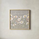 Daisy Field IV Sq by Silvia Vassileva. Shown in a natural wood glass frame for a timeless modern aesthetic. Available as an archival giclee rolled canvas, fine art paper, or poster print. SKU 83301a.