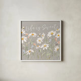 Daisy Field IV Sq by Silvia Vassileva. Shown in a crisp white glass frame for a clean and minimalist style. Available as an archival giclee rolled canvas, fine art paper, or poster print. SKU 83301a.