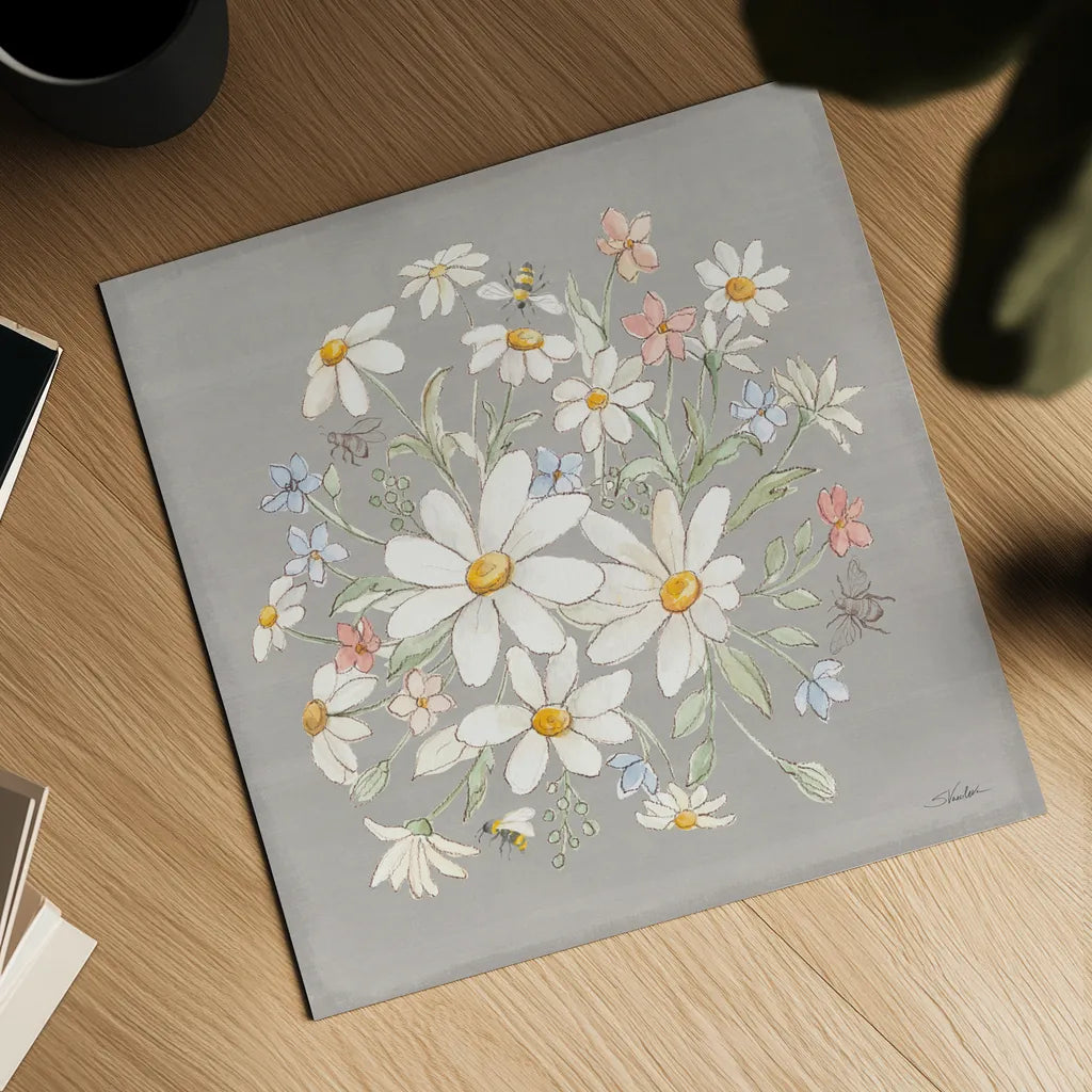 Daisy Field V by Silvia Vassileva. Shown as a detailed flat fine art print, highlighting archival giclee quality. Available as an archival giclee rolled canvas, fine art paper, or poster print. SKU 81146a.