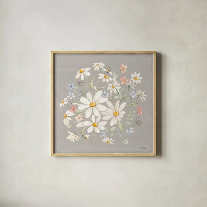 Daisy Field V by Silvia Vassileva. Shown in a natural wood glass frame for a timeless modern aesthetic. Available as an archival giclee rolled canvas, fine art paper, or poster print. SKU 81146a.