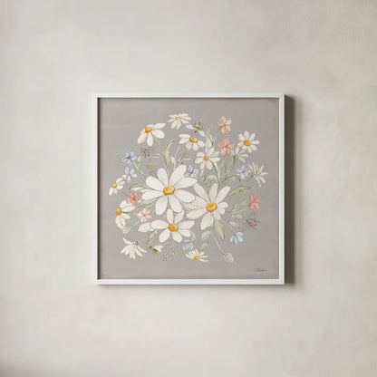Daisy Field V by Silvia Vassileva. Shown in a crisp white glass frame for a clean and minimalist style. Available as an archival giclee rolled canvas, fine art paper, or poster print. SKU 81146a.