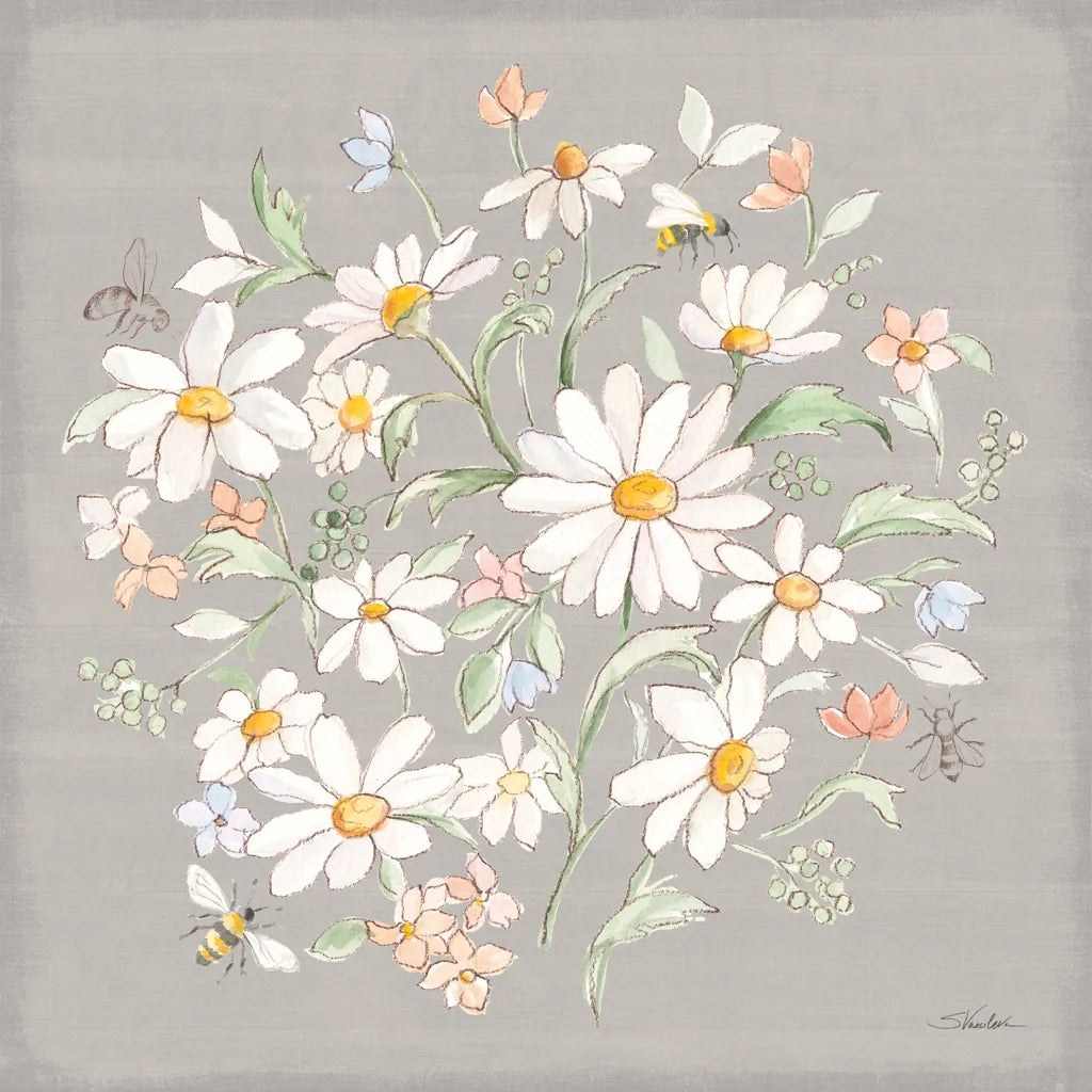 Daisy Field VI by Silvia Vassileva. SKU 81147a. Archival Giclee Fine art print for wall decor.