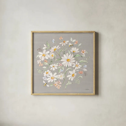 Daisy Field VI by Silvia Vassileva. Shown in a natural wood glass frame for a timeless modern aesthetic. Available as an archival giclee rolled canvas, fine art paper, or poster print. SKU 81147a.