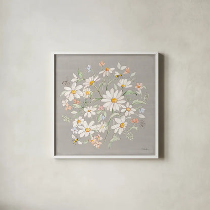Daisy Field VI by Silvia Vassileva. Shown in a crisp white glass frame for a clean and minimalist style. Available as an archival giclee rolled canvas, fine art paper, or poster print. SKU 81147a.