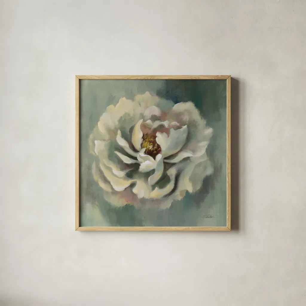 Dancing Petals by Silvia Vassileva. Shown in a natural wood glass frame for a timeless modern aesthetic. Available as an archival giclee rolled canvas, fine art paper, or poster print. SKU 68581a.