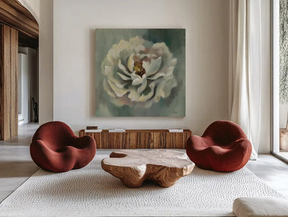 Dancing Petals by Silvia Vassileva. Shown as extra-large giant wall art in a modern living room. Available as an archival giclee rolled canvas, fine art paper, or poster print. SKU 68581a.