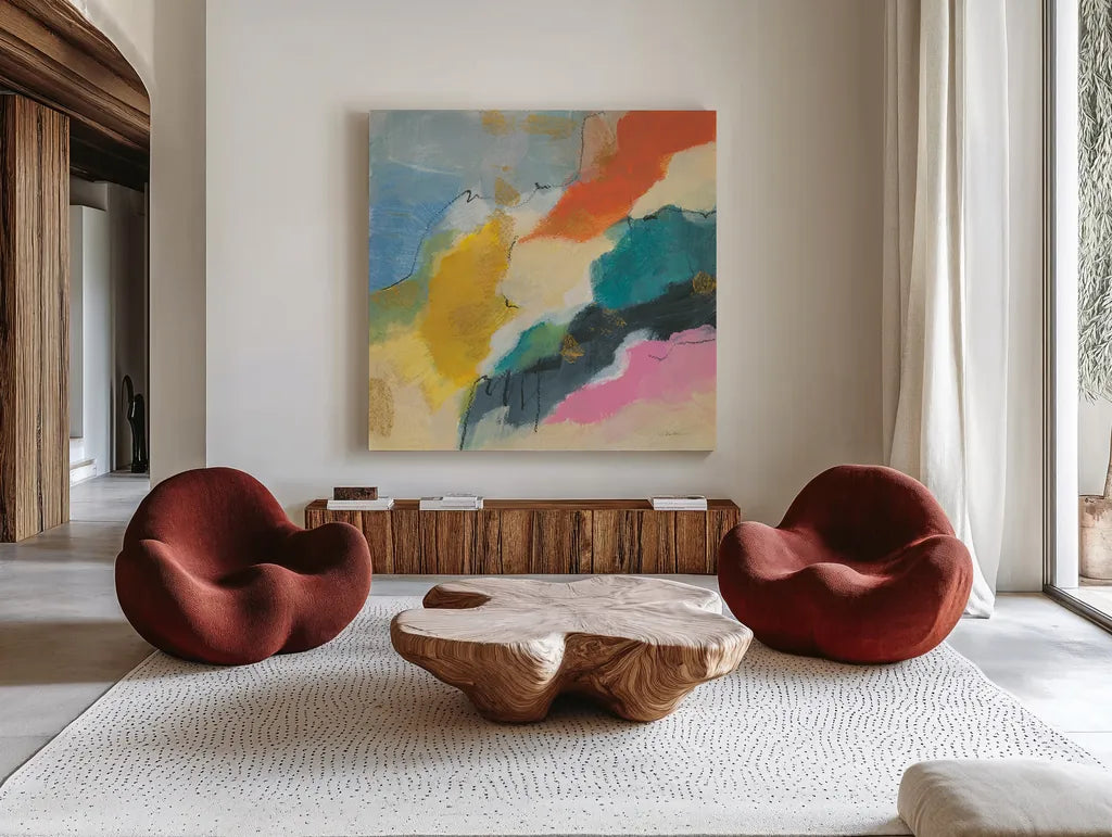 Daydream III by Silvia Vassileva. Shown as extra-large giant wall art in a modern living room. Available as an archival giclee rolled canvas, fine art paper, or poster print. SKU 63768a.