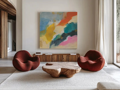 Daydream III by Silvia Vassileva. Shown as extra-large giant wall art in a modern living room. Available as an archival giclee rolled canvas, fine art paper, or poster print. SKU 63768a.