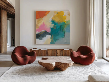 Daydream IV by Silvia Vassileva. Shown as extra-large giant wall art in a modern living room. Available as an archival giclee rolled canvas, fine art paper, or poster print. SKU 63769a.