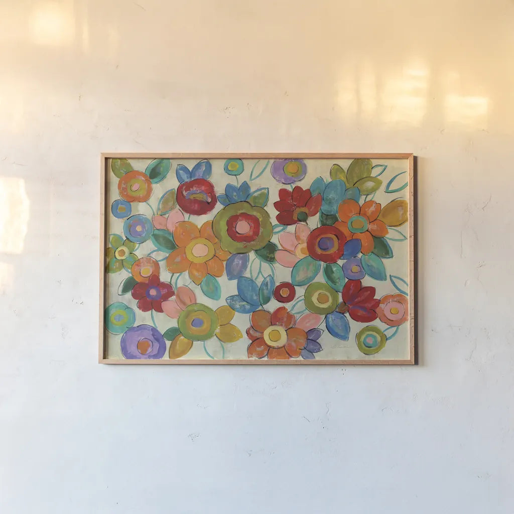 Decorative Flowers by Silvia Vassileva. shown as a paper print in a natural frame. Available as a archival giclee rolled canvas, fine art paper, or poster print. SKU 28116i.