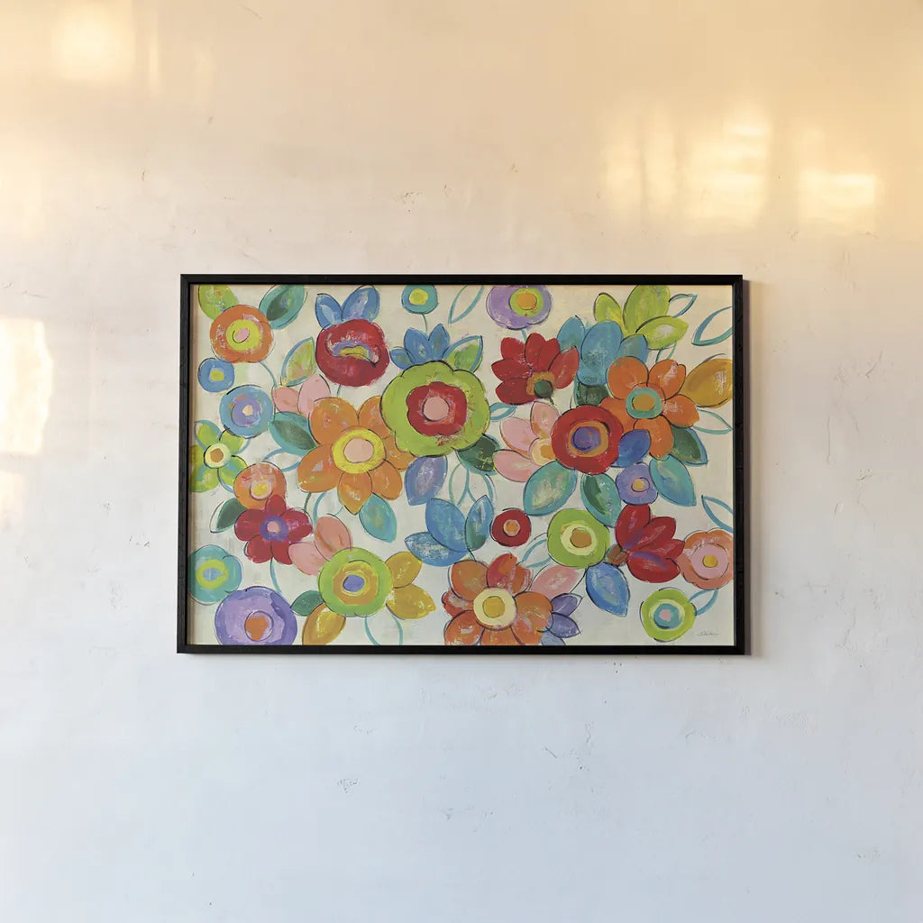 Decorative Flowers Bright by Silvia Vassileva. shown as a paper print in a black flame. Available as a archival giclee rolled canvas, fine art paper, or poster print. SKU 28857i.