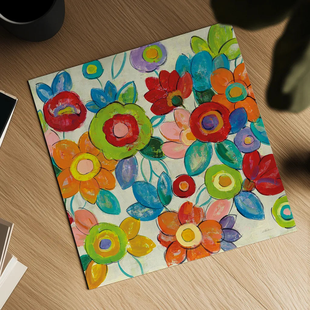 Decorative Flowers Bright Crop by Silvia Vassileva. Shown as a detailed flat fine art print, highlighting archival giclee quality. Available as an archival giclee rolled canvas, fine art paper, or poster print. SKU 28857a.