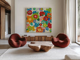 Decorative Flowers Bright Crop by Silvia Vassileva. Shown as extra-large giant wall art in a modern living room. Available as an archival giclee rolled canvas, fine art paper, or poster print. SKU 28857a.