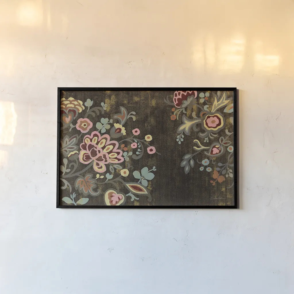 Decorative Paisley by Silvia Vassileva. shown as a paper print in a black flame. Available as a archival giclee rolled canvas, fine art paper, or poster print. SKU 23757i.