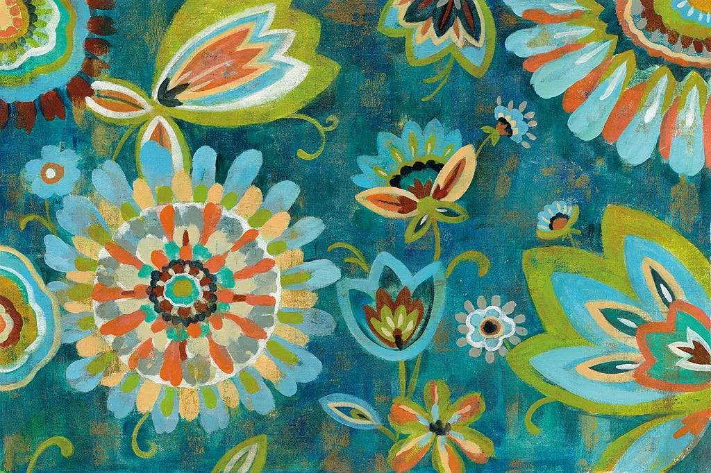 Decorative Peacock Floral by Silvia Vassileva. SKU 26439i. Archival Giclee Fine art print for wall decor.