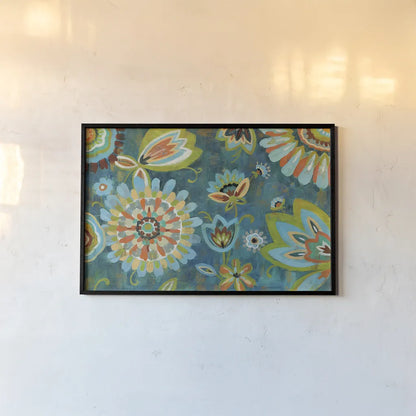 Decorative Peacock Floral by Silvia Vassileva. shown as a paper print in a black flame. Available as a archival giclee rolled canvas, fine art paper, or poster print. SKU 26439i.