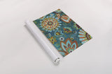 Decorative Peacock Floral Mustard and Eggplant by Silvia Vassileva. shown as a rolled paper print. Available as archival giclee rolled canvas, fine art paper, or poster print. SKU 27628i.