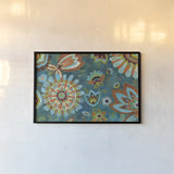 Decorative Peacock Floral Mustard and Eggplant by Silvia Vassileva. shown as a paper print in a black flame. Available as a archival giclee rolled canvas, fine art paper, or poster print. SKU 27628i.