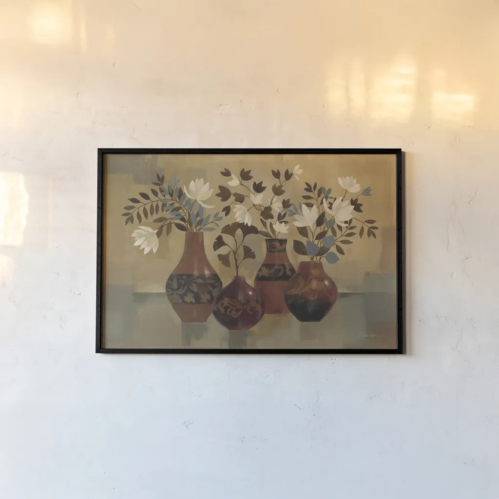 Decorative Vases by Silvia Vassileva. shown as a paper print in a black flame. Available as a archival giclee rolled canvas, fine art paper, or poster print. SKU 60335i.