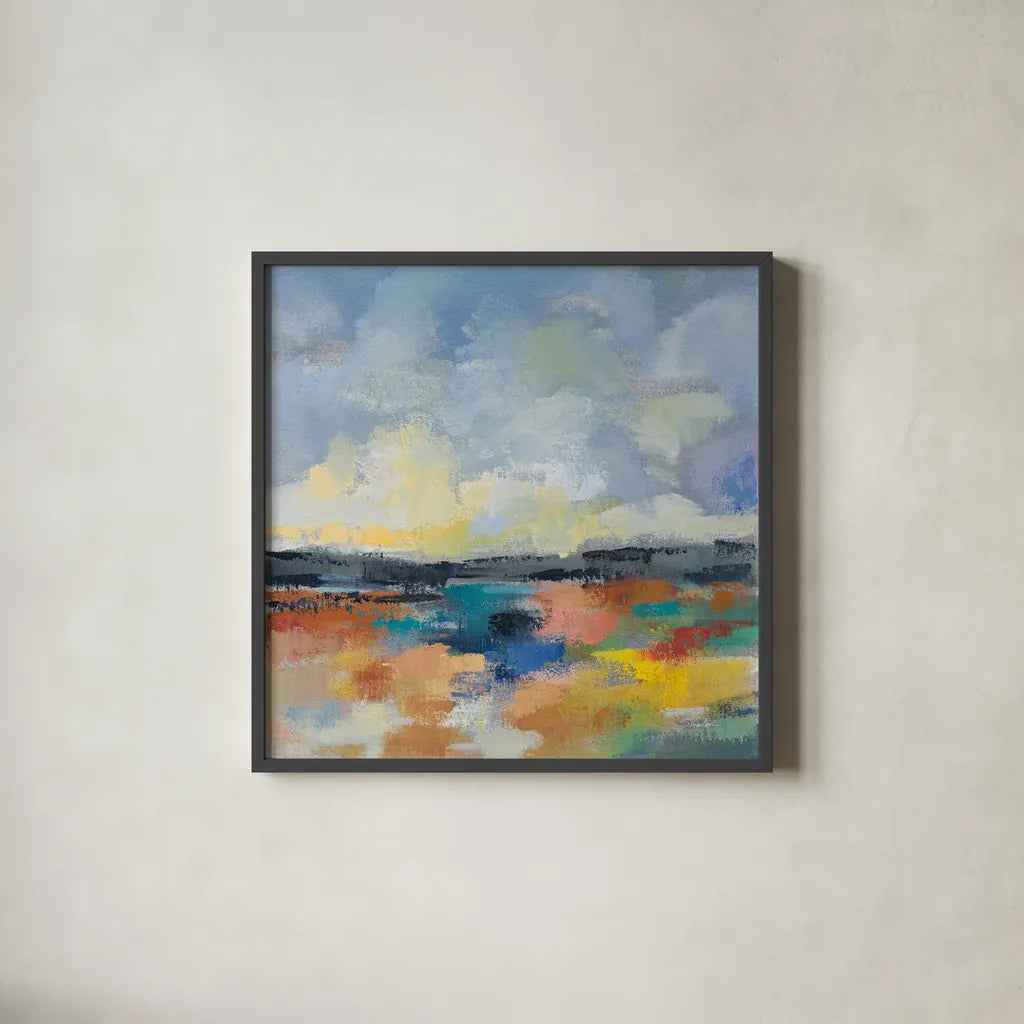 Del Mar Lagoon I by Silvia Vassileva. Shown in a sleek black glass frame for a contemporary gallery look. Available as an archival giclee rolled canvas, fine art paper, or poster print. SKU 90992a.