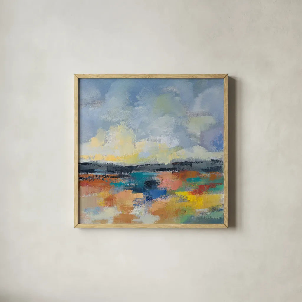 Del Mar Lagoon I by Silvia Vassileva. Shown in a natural wood glass frame for a timeless modern aesthetic. Available as an archival giclee rolled canvas, fine art paper, or poster print. SKU 90992a.