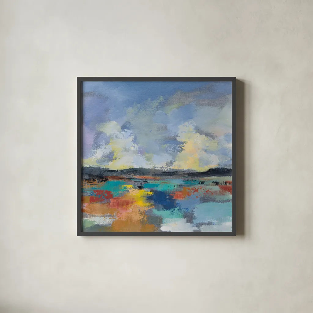 Del Mar Lagoon II by Silvia Vassileva. Shown in a sleek black glass frame for a contemporary gallery look. Available as an archival giclee rolled canvas, fine art paper, or poster print. SKU 90993a.