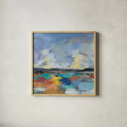 Del Mar Lagoon II by Silvia Vassileva. Shown in a natural wood glass frame for a timeless modern aesthetic. Available as an archival giclee rolled canvas, fine art paper, or poster print. SKU 90993a.