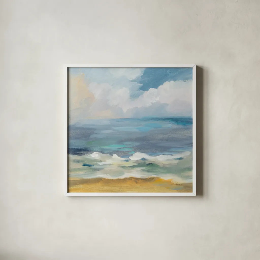Del Mar Sky I by Silvia Vassileva. Shown in a crisp white glass frame for a clean and minimalist style. Available as an archival giclee rolled canvas, fine art paper, or poster print. SKU 79155a.
