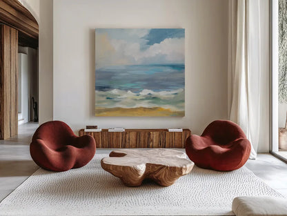 Del Mar Sky I by Silvia Vassileva. Shown as extra-large giant wall art in a modern living room. Available as an archival giclee rolled canvas, fine art paper, or poster print. SKU 79155a.