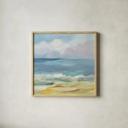 Del Mar Sky II by Silvia Vassileva. Shown in a natural wood glass frame for a timeless modern aesthetic. Available as an archival giclee rolled canvas, fine art paper, or poster print. SKU 79156a.